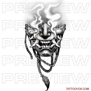 Hannya Oni mask with smoke oni tattoo design tattoovox instant download sketches drawing