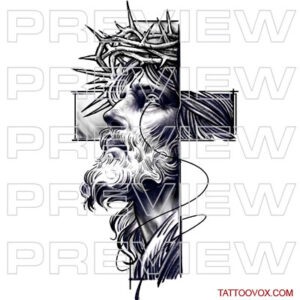 Jesus Christ Black Gray cross Tattoo Design tattoovox instant download