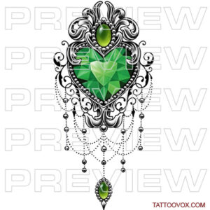 Pretty Emerald Heart Filigree Tattoo Design tattoovox instant download