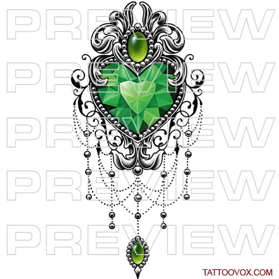 Pretty Emerald Heart Filigree Tattoo Design