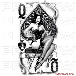 Queen of Spades Pin Up- Tattoo Design tattoovox instant-download card gambler