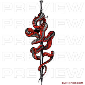 Snake Wrapped Around Sword tattoo design tattoovox instant download red serpent