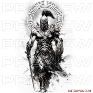 Spartan Warrior with sword and shield Tattoo Design tattoovox instant downbload