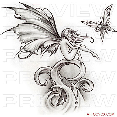 Art skull fairy tattoo. stock illustration. Illustration of creativity -  64503405