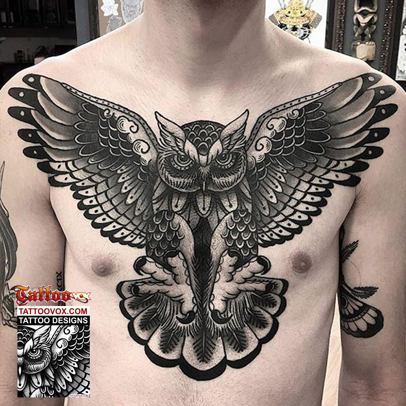 tribal wings chest tattoo