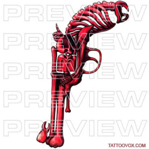 Awesome red skeleton gun tattoo design tattoovox instant download skull death pistol