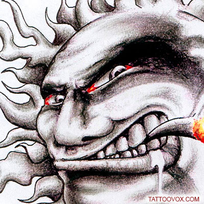 demon faces in smoke tattoo
