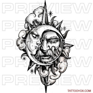 sun and moon Tattoo Design tattoovox-instant download clouds and stars