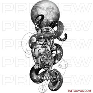 tiger with snake cosmic tattoo design tattoovox instant download